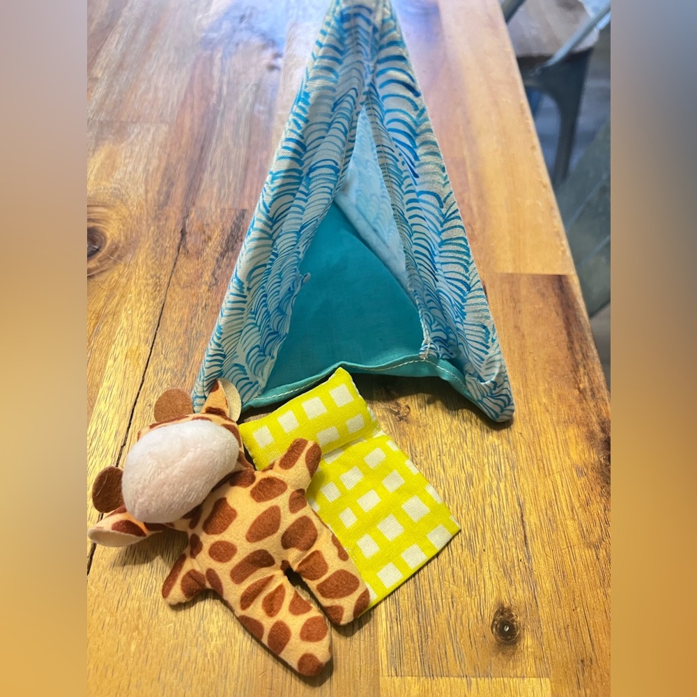 LOVEVERY Giraffe Plush Toy with Blue Tent and Yellow Blanket
